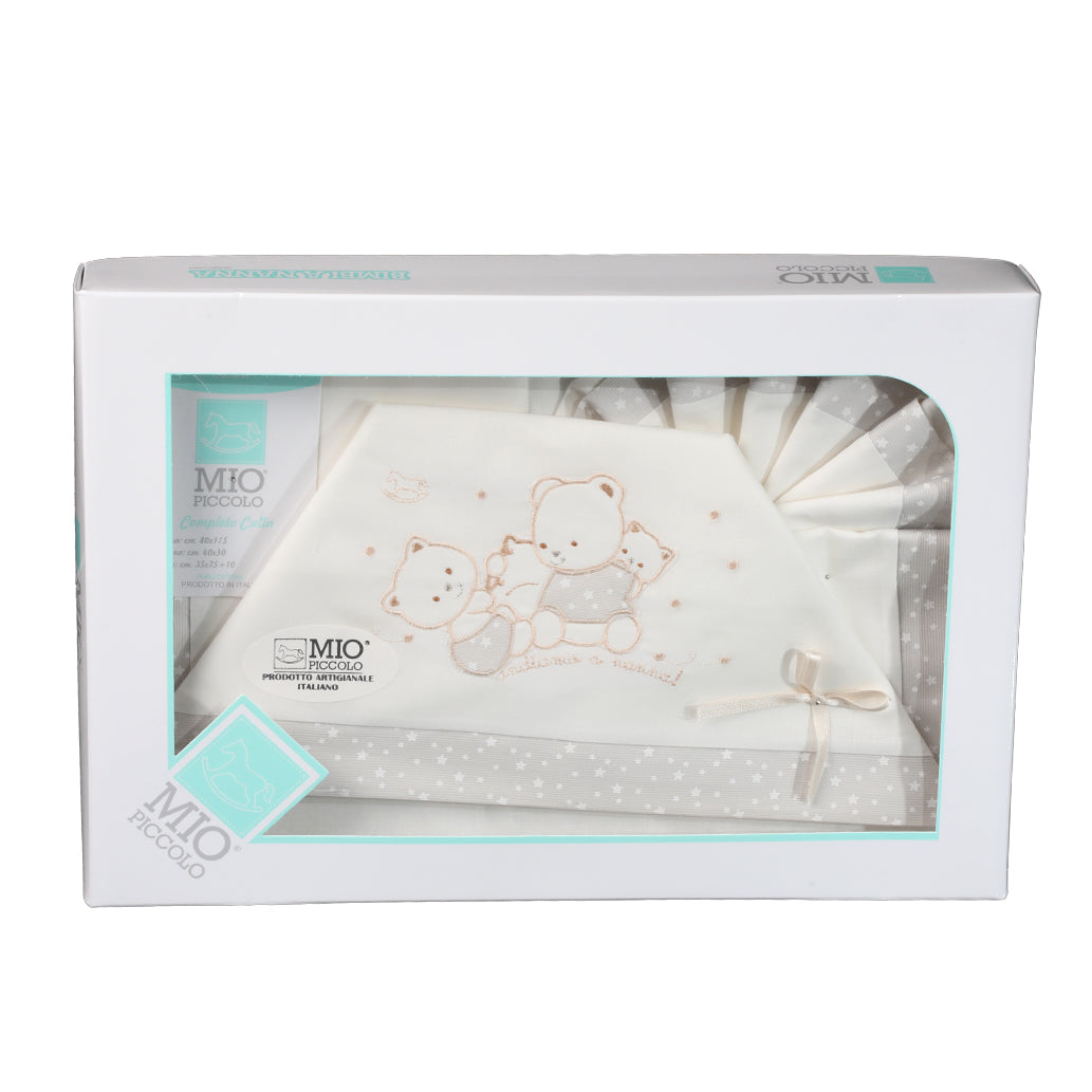 Cot Sheet Set for My Little One Let's Go to Sleep Pure Cotton Dove Grey