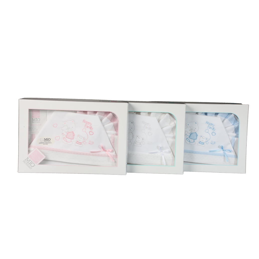 Set Lenzuola per Culla Carrozzino Mio Piccolo Happy Family Puro Cotone Vari Colori