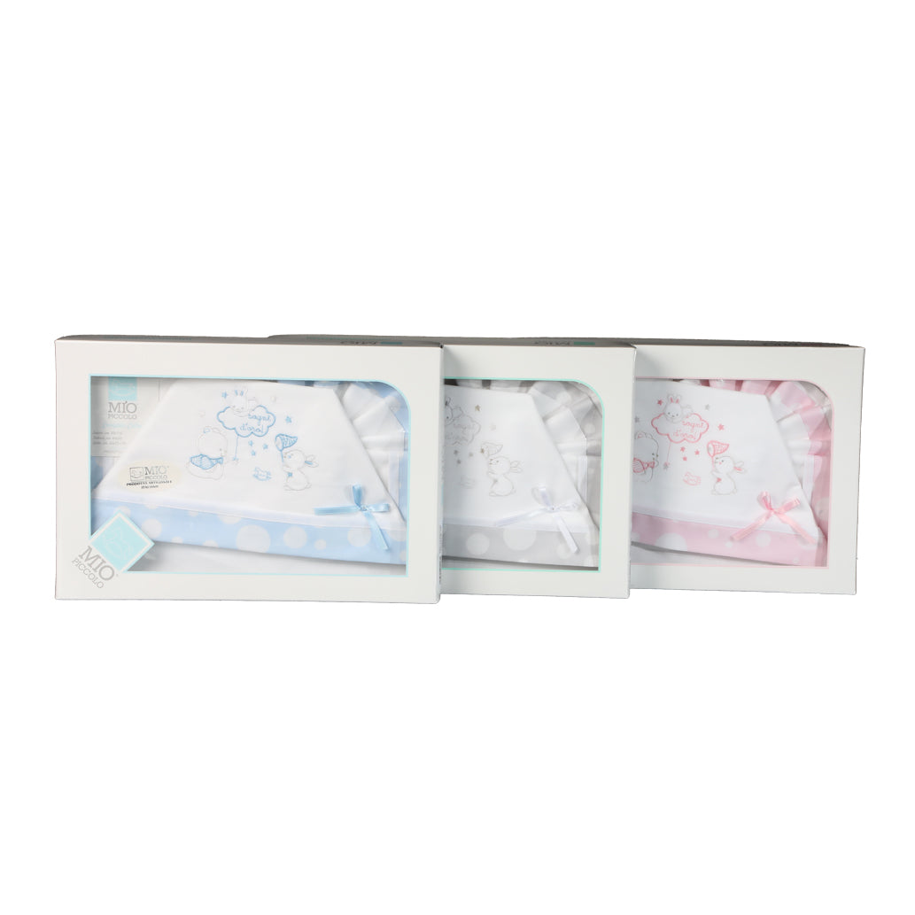 Set Lenzuola per Culla Carrozzino Mio Piccolo Sogni d' Oro Puro Cotone Vari Colori