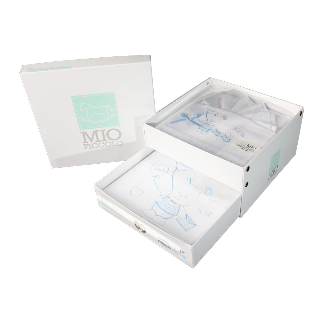 Set Lenzuola per Culla Lettino + Copertina Cotone Piquet Mio Piccolo Mum & Dad Celeste