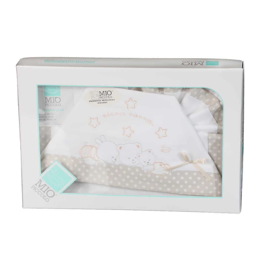 Set Lenzuolo Culla Lettino Puro Cotone Mio Piccolo Ninna Nanna Vari Colori