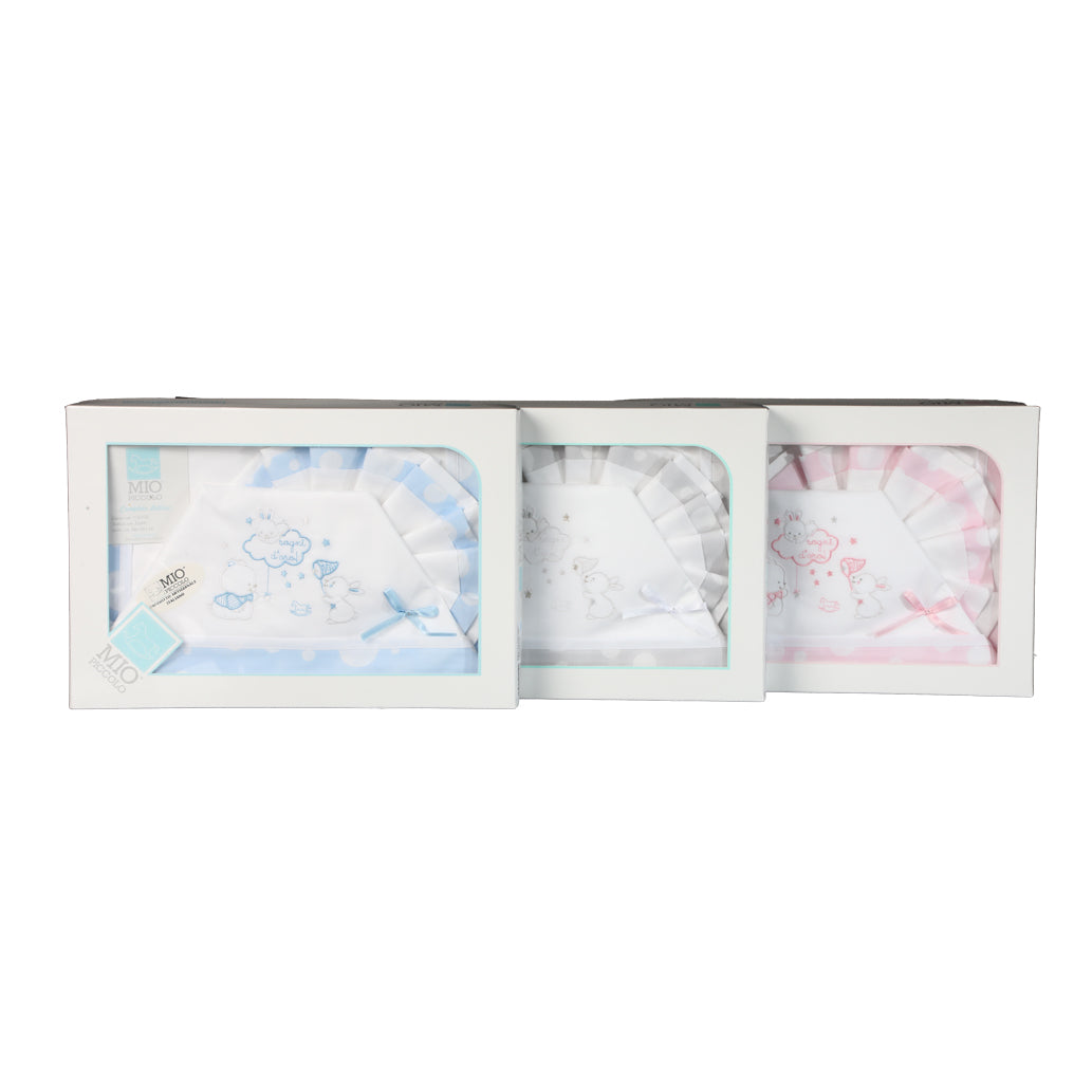 Set Lenzuolo Culla Lettino Puro Cotone Mio Piccolo Sogni d' Oro Vari Colori