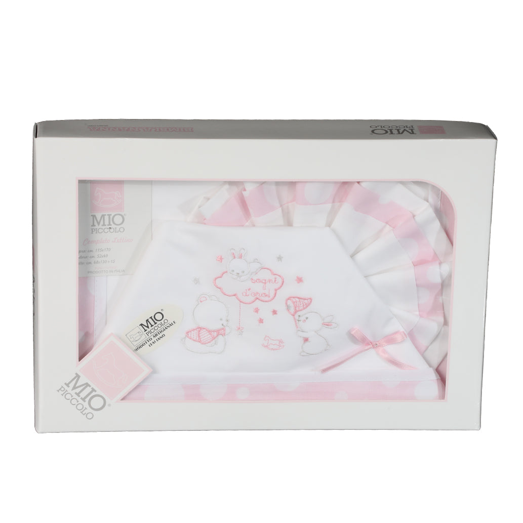 Set Lenzuolo Culla Lettino Puro Cotone Mio Piccolo Sogni d' Oro Vari Colori