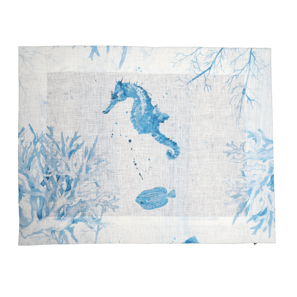 Platzteller Palau aus bedrucktem Leinen, 50 x 40 cm, Hellblau