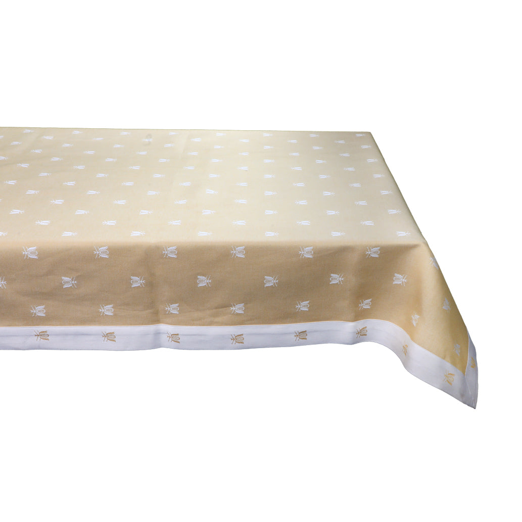 Embroidered Cotton Tablecloth 18 Places 140x320 cm Umbrian Artistic Fabric Ape Line Pure Cotton Yellow