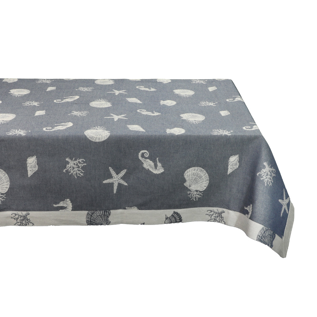 Tovaglia Pregiata 140x240 cm 8 Posti Tessuto Artistico Umbro Linea Poseidonia Colore Blu Puro Cotone