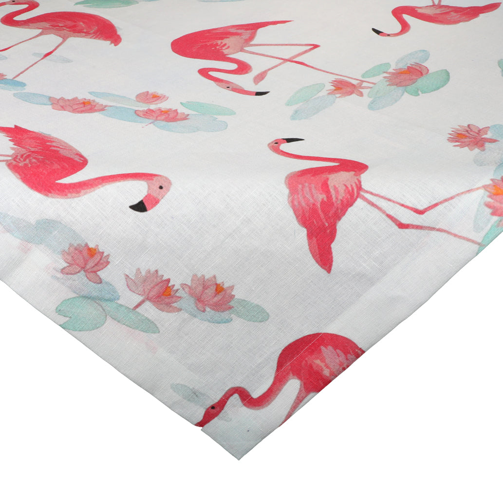 Quadratische Tischdecke 90 x 90 cm, bedrucktes Leinen mit Fuchsia-Flamingos