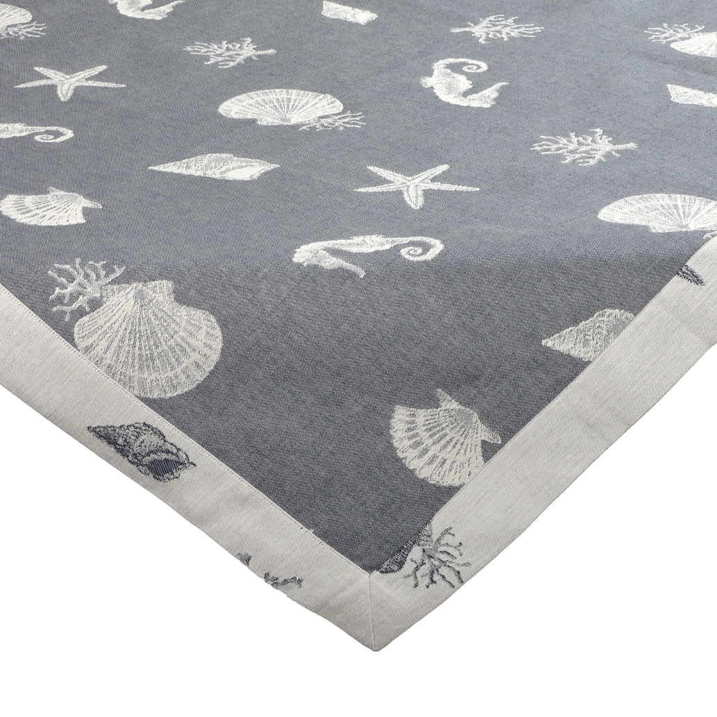 Tovaglia Ricamata Quadrata 90x90 cm Tessuto Artistico Umbro Linea Poseidonia Puro Cotone Colore Blu