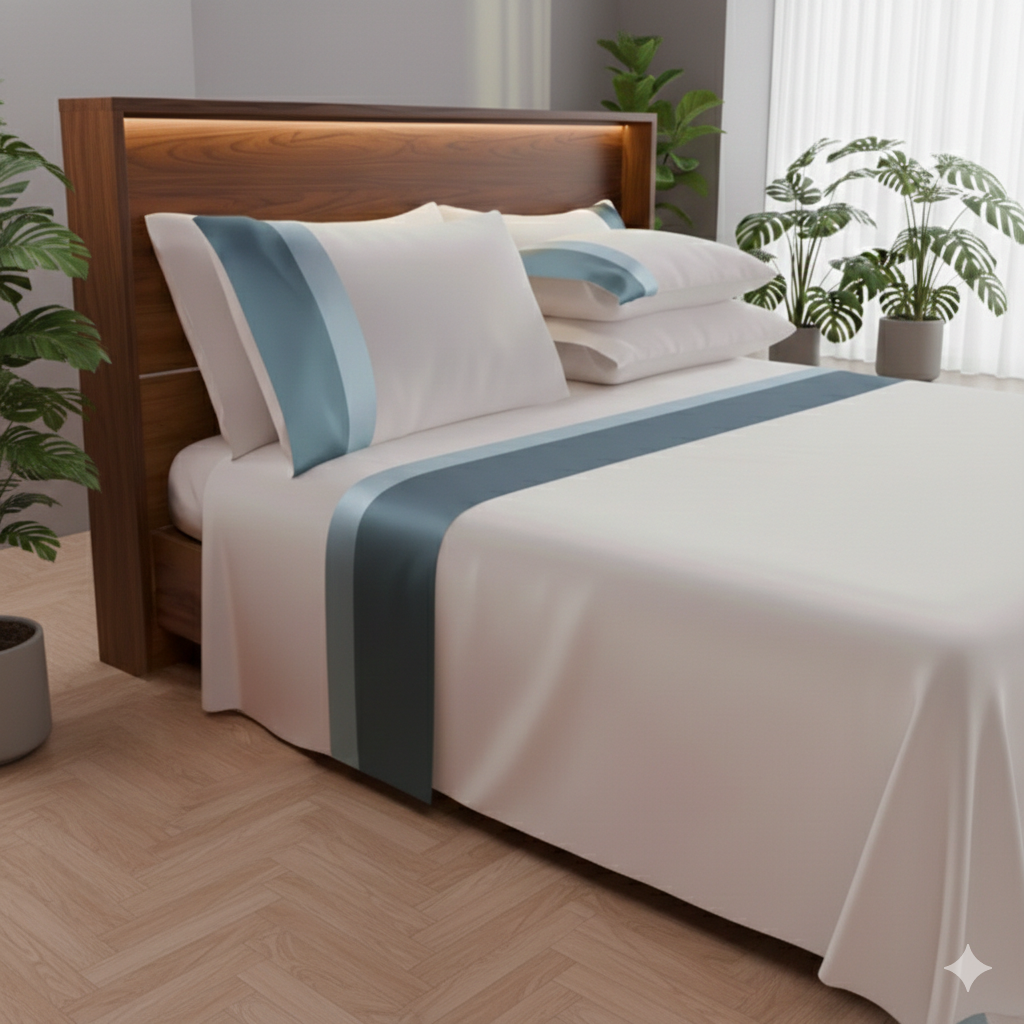 L'Arte del Benessere a Letto: Il Completo "Sinfonia Bi-Color" in Cotone 100%