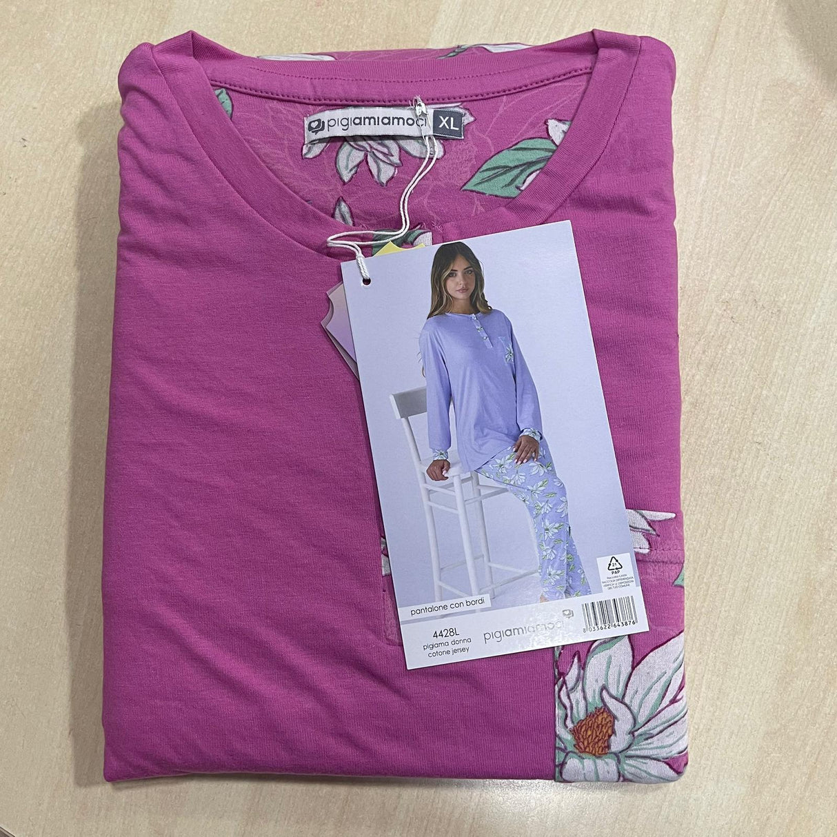 Pigiama Donna Lungo Pigiamiamoci 4428 - Cotone con Elastici ai Polsi