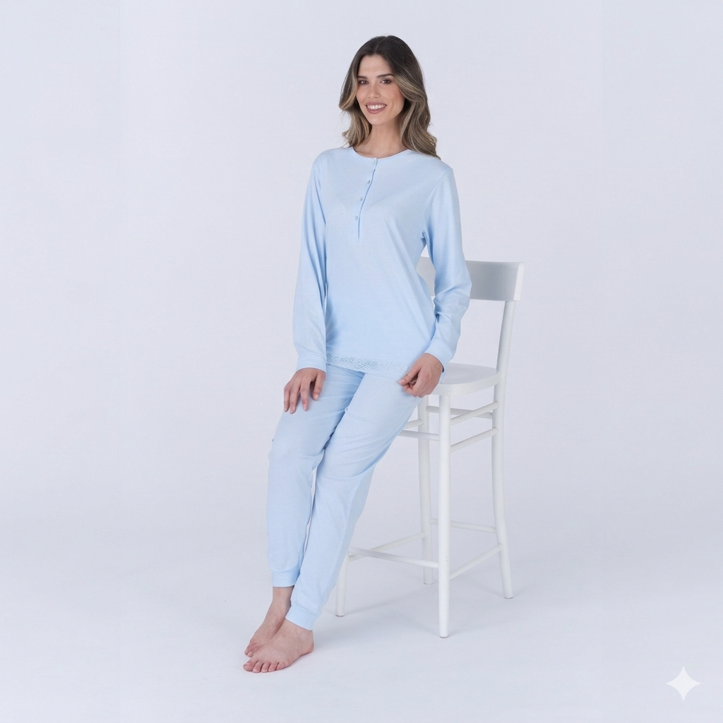 Pigiama Donna Lungo Pigiamiamoci CP01 - Cotone con Dettagli in Merletto