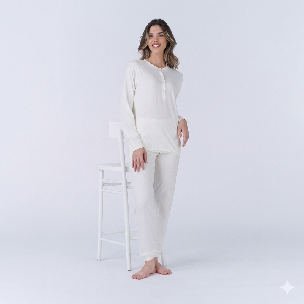Pigiama Donna Lungo Pigiamiamoci CP01 - Cotone con Dettagli in Merletto