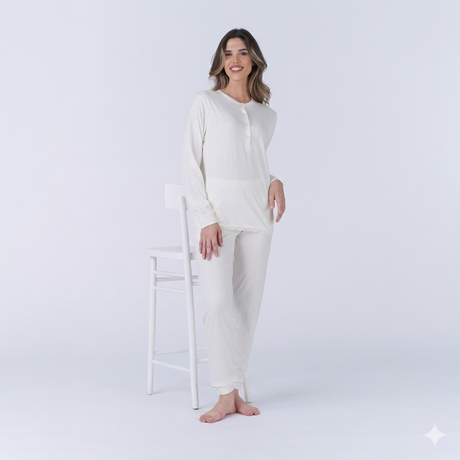 Pigiama Donna Lungo Pigiamiamoci CP01 - Cotone con Dettagli in Merletto