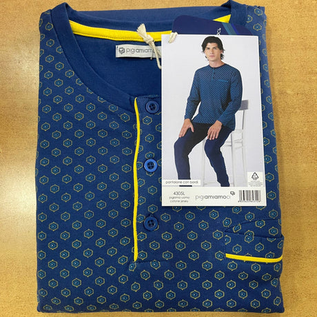 Pigiama Uomo Lungo Pigiamiamoci 4305 - Cotone con Polsini ed Elastici