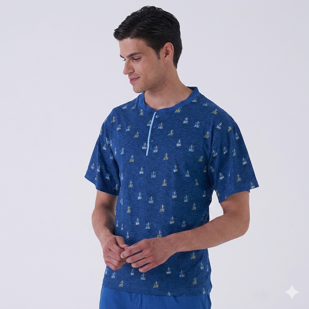 Pigiama Uomo Mezza Manica Karelpiù 0264 - Cotone Maglia Fantasia