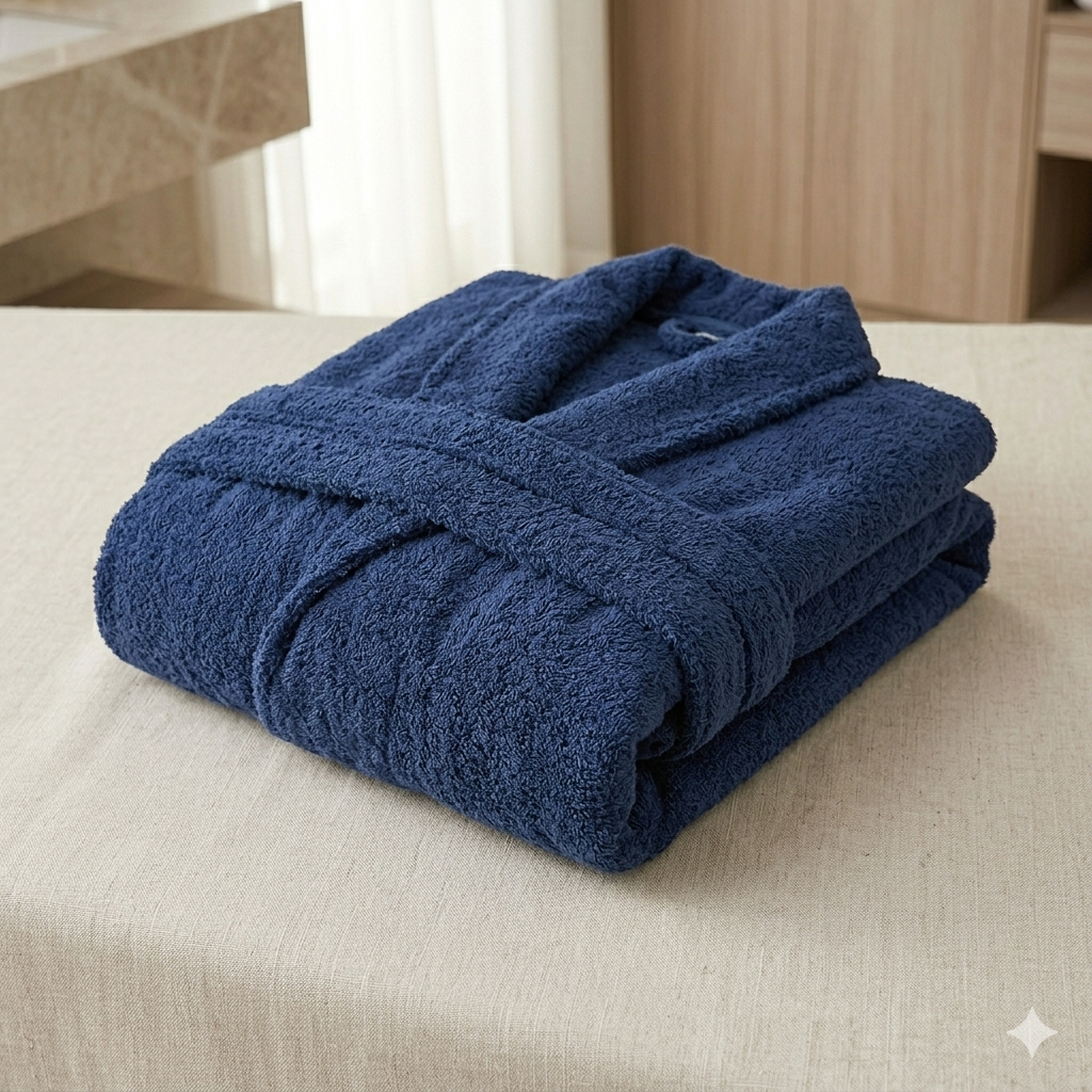 Accappatoio in spugna 420 gr Botticelli Home Giotto blu piegato con cintura