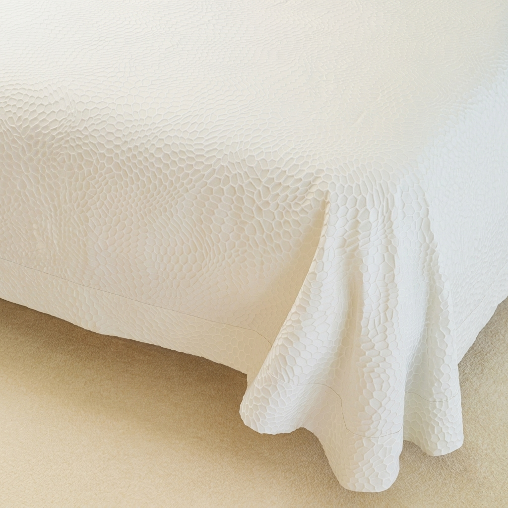 Vista laterale del copriletto elegante panna 270x270 brand Battaglia.