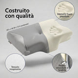 Cuscino cervicale memory Vanessa Botticelli Home con indicazione delle dimensioni 60x40x13 cm, tessuto traspirante, federa lavabile e schiuma memory foam premium.