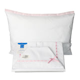 Set lenzuolino per culla lettino in San Gallo e tela Aida colore rosa