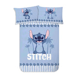 Foto prodotto su sfondo bianco della parure singolo di Stitch Maè con lenzuolo e federa double face.