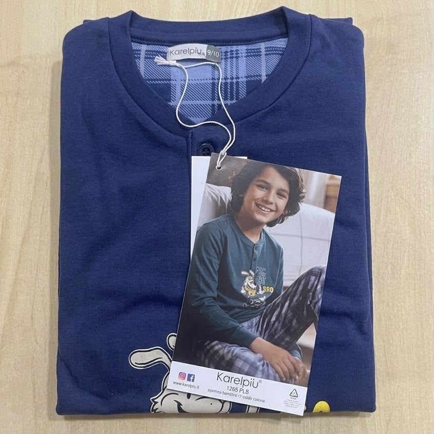 pigiama per bambino in confezione in caldo cotone marca karelpiu colore blu