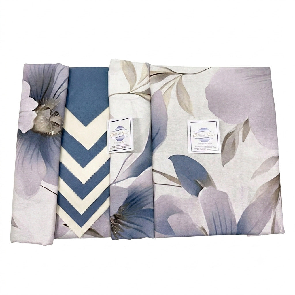 Confezione del servizio da tavola Aura Botticelli Home colore carta da zucchero con tovaglia floreale e tovaglioli coordinati.