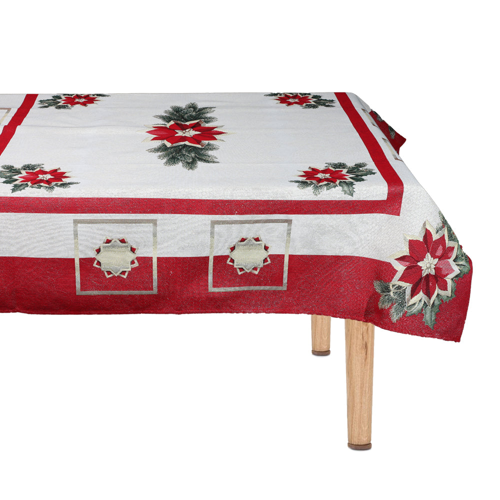 Christmas table cover Emily Home Etoile Rouge color Silver 6 seats 140x180 cm