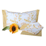 Completo Letto Matrimoniale Trionfo di Fiori puro cotone Percalle Giallo