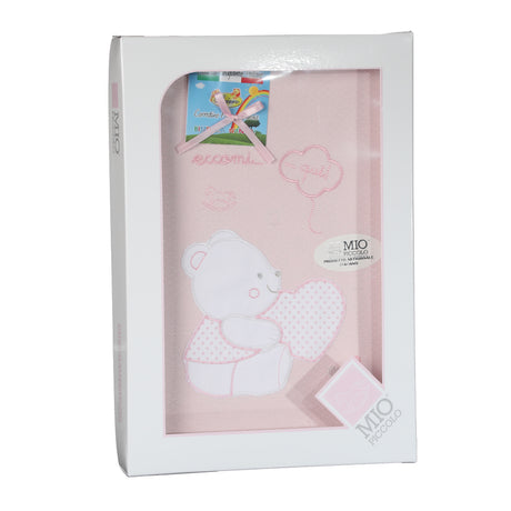 Pure Cotton Piquet Pram Crib Blanket Mio Piccolo Happy Bear 75x95 cm Pink