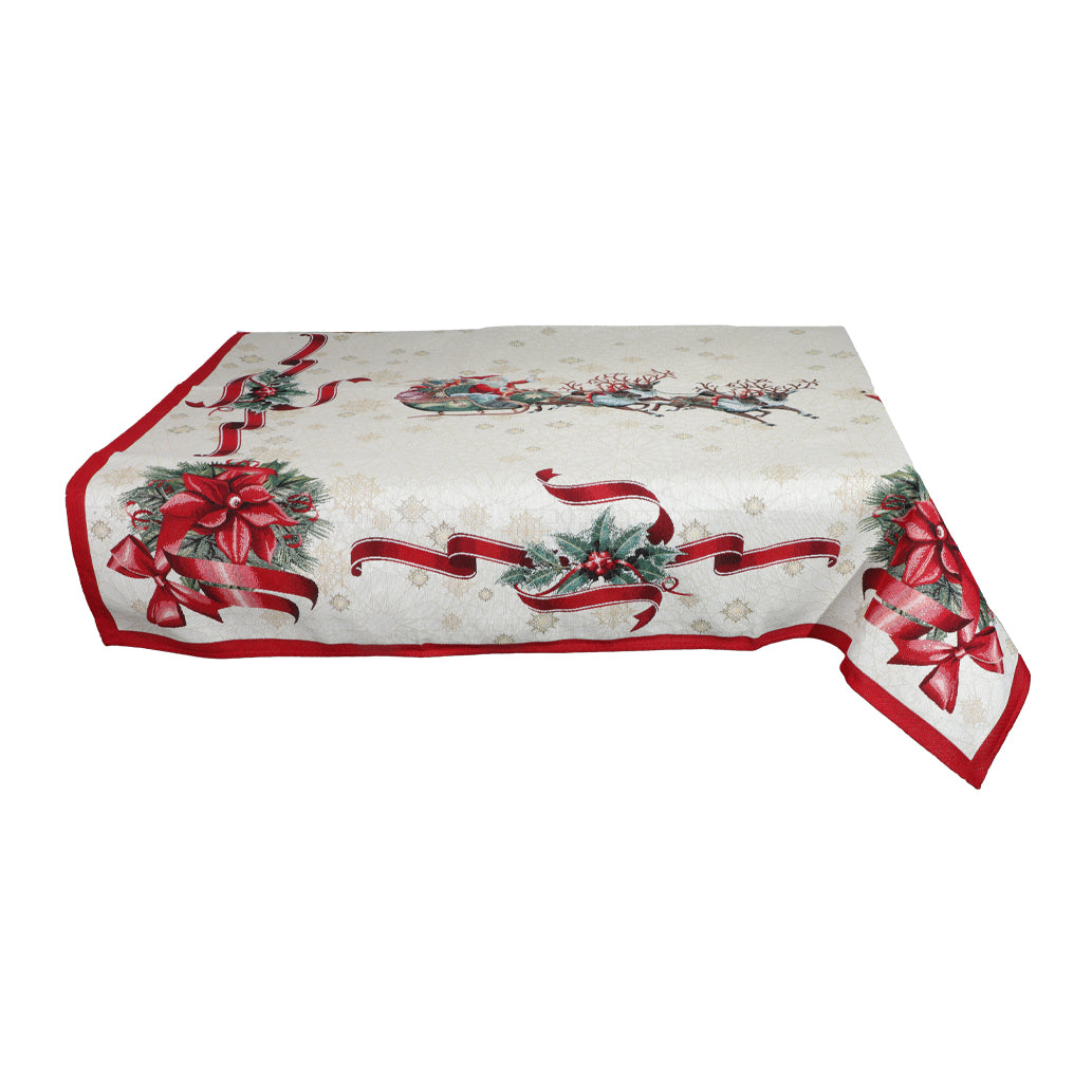 Copritavolo Natalizio Rettangolare Emily Home Santa's Sleigh in Gobelin in Argento 140x260 cm