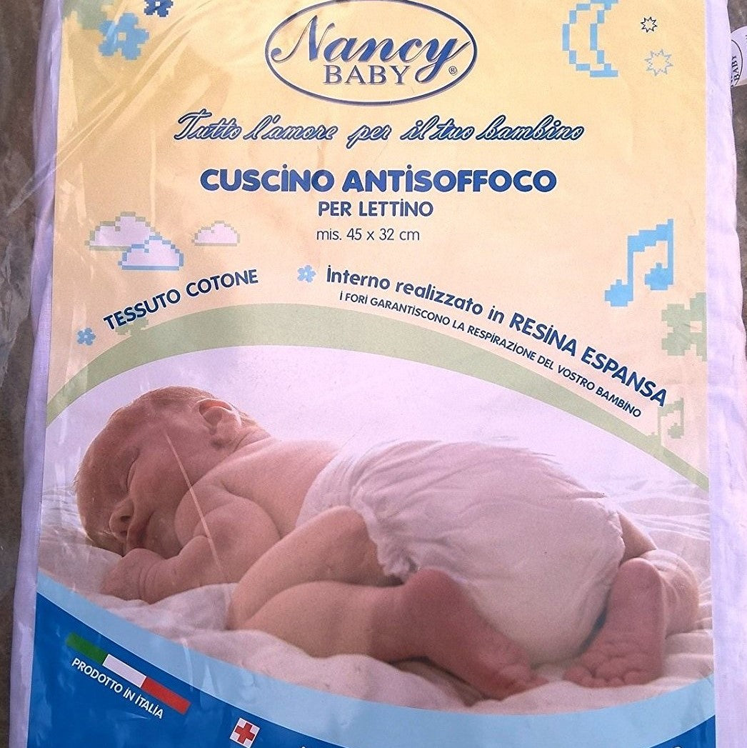 Cuscino Antisoffoco per Culla Lettino Nancy Baby Riposo Forato Antiacaro 45 x 32 cm