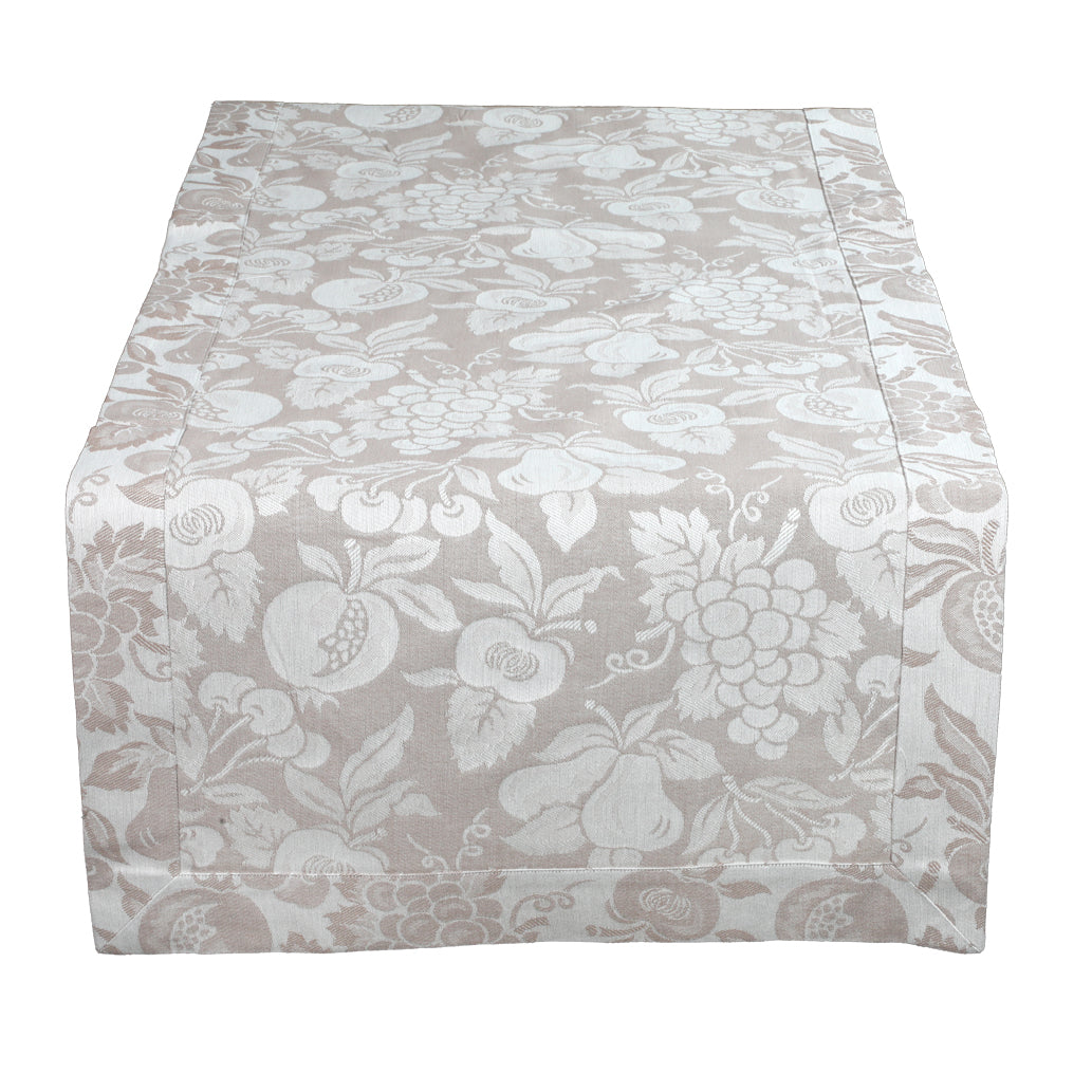 Table Runner with Embroidery Umbrian Artistic Fabric Fruit Line Pure Cotton Raw Color 50x150 cm
