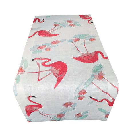 Table Runner Flamingos Printed Linen 50x150 cm Fuchsia