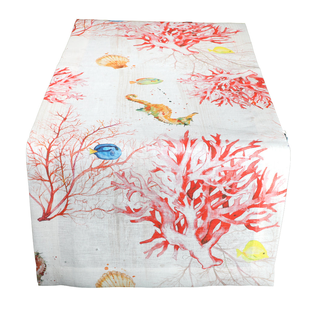 Printed Linen Runner Artistic Fabric Umbro Palau 50x150 cm Red
