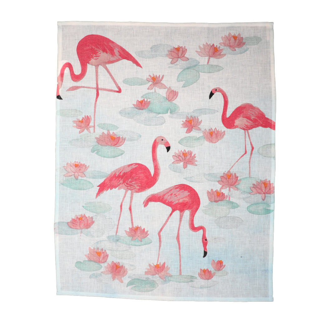 Flamingos Kitchen Towel Fuchsia Printed Linen 50x70 cm