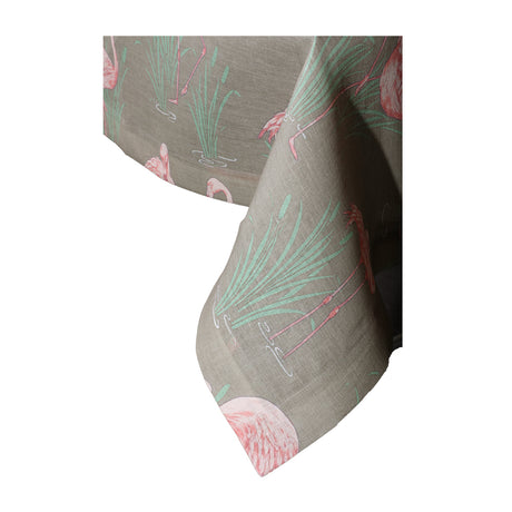 Printed Linen Tablecloth 140x170 cm 6 Places Pink Flamingos