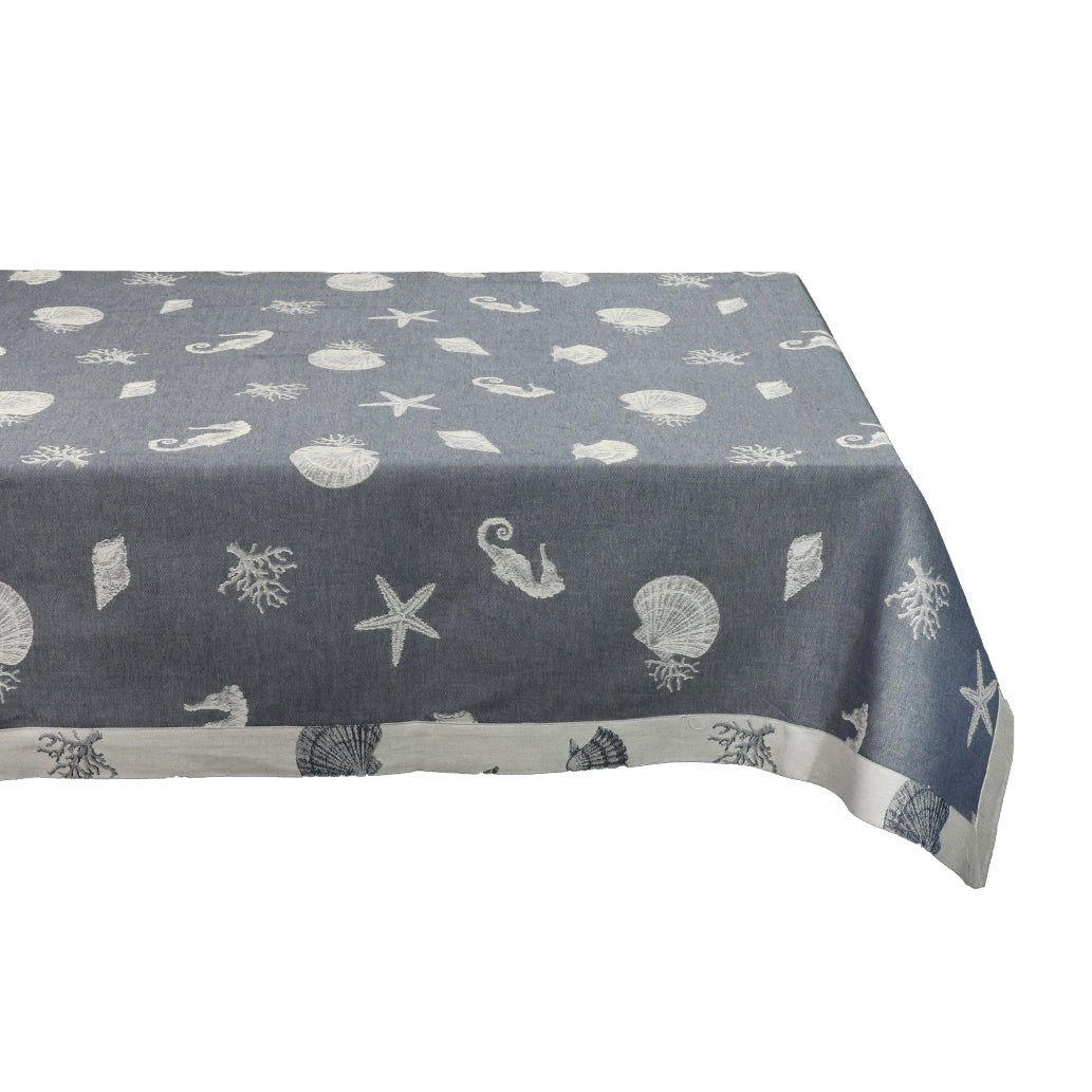 Precious Square Tablecloth 140x140 cm Umbrian Artistic Fabric Poseidonia Line Blue Color Pure Cotton