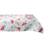Square Tablecloth 140x140 cm Flamingos Printed Linen Fuchsia