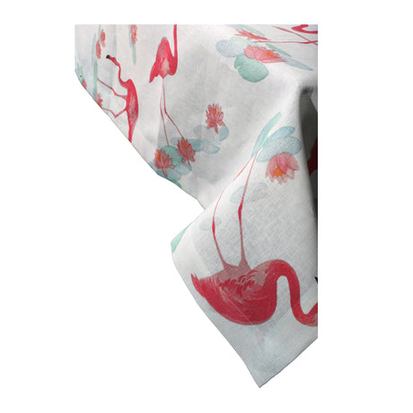 Square Tablecloth 140x140 cm Flamingos Printed Linen Fuchsia