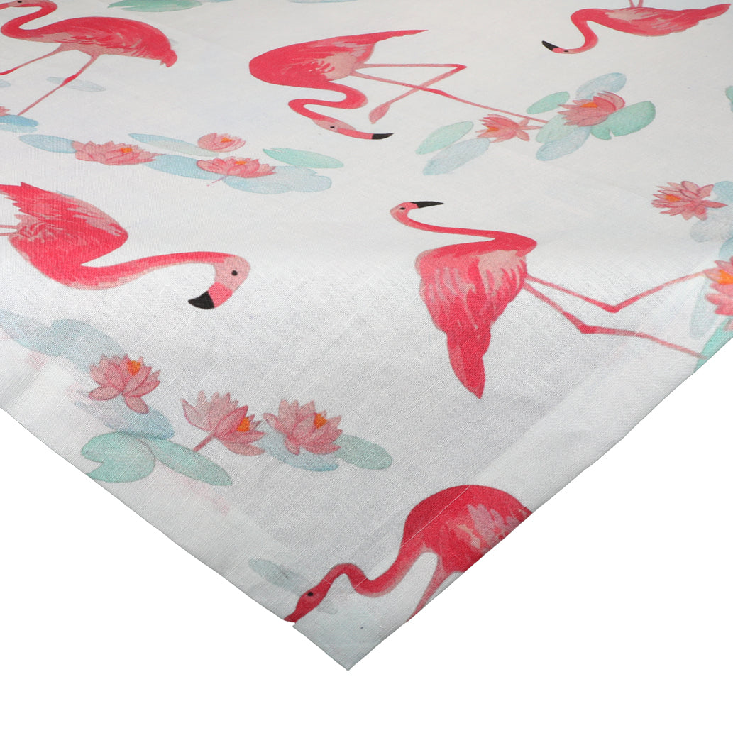 Square Tablecloth 90x90 cm Fuchsia Flamingos Printed Linen